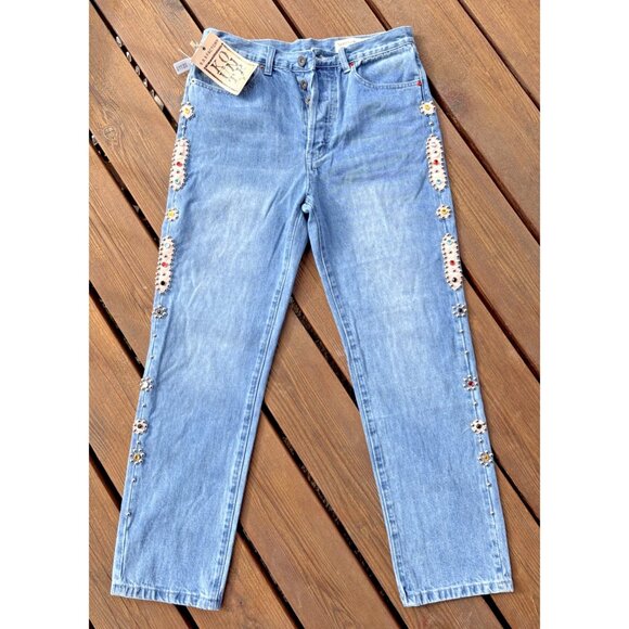 Kapital Kountry Studded Straight Leg Blue Denim Jeans Cotton Japan Sz 32 - Picture 1 of 16